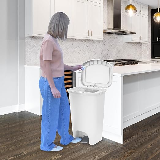 Glad 13 Gallon Trash Can | Plastic Kitchen Waste Bin with Odor Protection of Lid | Hands Free with Step On Foot Pedal and Garbage Bag Rings, 13 Gallon, White - Image 8