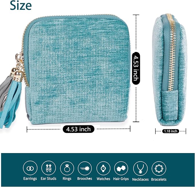 ASINGYER Travel Jewelry Storage Bag for Women, Velvet Portable Jewelry Organizer with Tassel Zipper, Small Pouches for Bracelets Necklaces Rings Earrings, Wedding Gift for Women (Sky blue) - Image 6