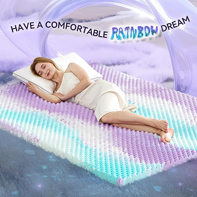 SINWEEK 3 Inch Egg Crate Memory Foam Mattress Topper Twin XL, Twin Extra Long Mattress Pads for College Dorm Single Bed, Pressure Relieve CertiPUR-US Certified,39x80 Inches, Colorful
