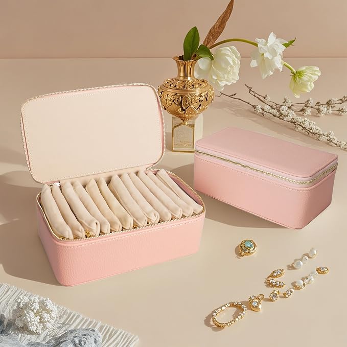 Travel Jewelry Case, Portable Jewelry Box with 6 Jewelry Bags,Travel Gift for Women Teen Girls (Pink 12 Pcs) - Image 7