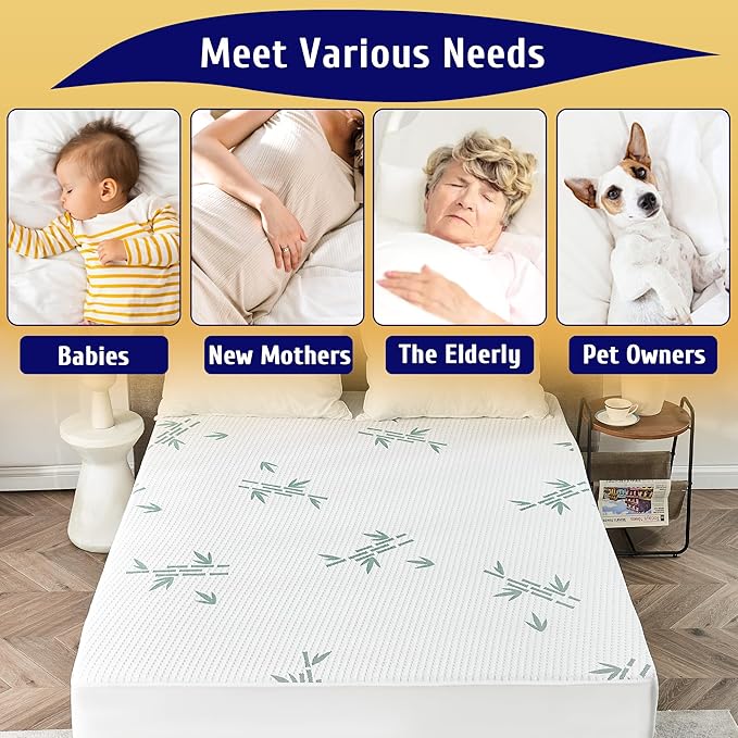 Queen Size Mattress Protector, Breathable Bamboo Viscose Waterproof Mattress Pad Cover, Cooling Stripe Style, 6-18 inches Deep Pocket