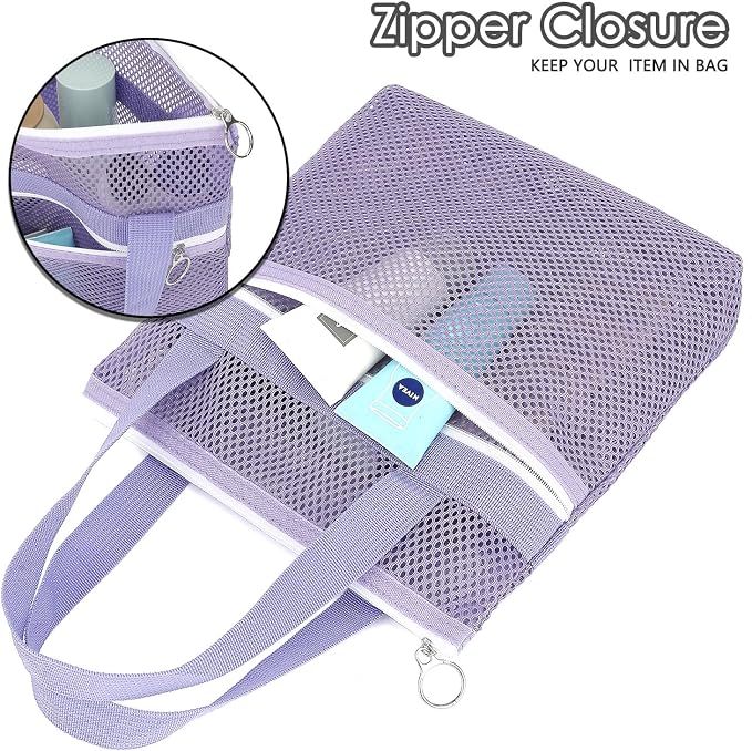 GYEUKHAM Mesh Shower Caddy Portable Shower Bag for Travel, Gym, Camping – Quick-Dry Hanging Toiletry Organizer with Zipper Pockets for Bathroom Essentials,Purple - Image 4