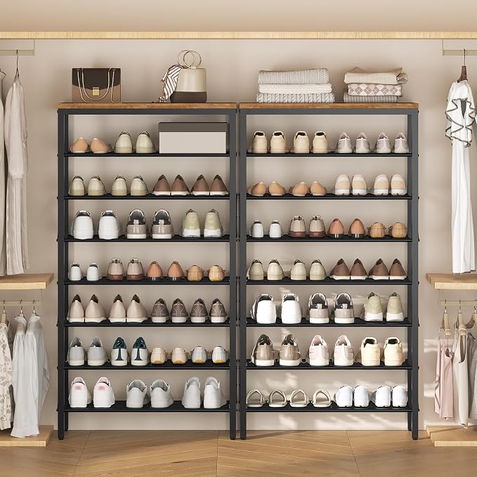 YATINEY 8 Tier Shoe Rack, Shoe Storage Organizer, Large Capacity Shoe Shelf Holds 32 Pairs of Shoes, Sturdy and Stable, for Entryway, Hallway, Closet, Dorm Room, Rustic Brown SS08BR - Image 8