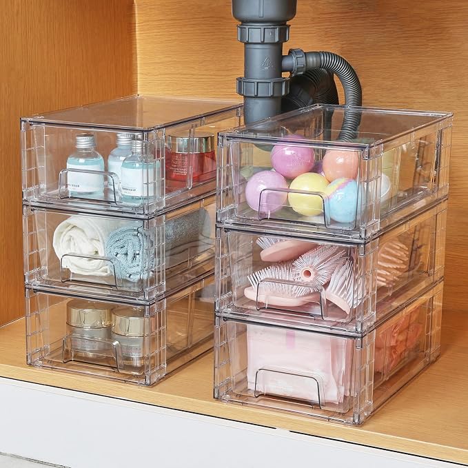 Vtopmart 10 Pack Stackable Storage Drawers,Clear Acrylic Drawer Organizers with Handles, Easily Assemble Containers for Fridge, Bathroom,Kitchen Undersink,Cabinet,Pantry Organization and Storage - Image 2
