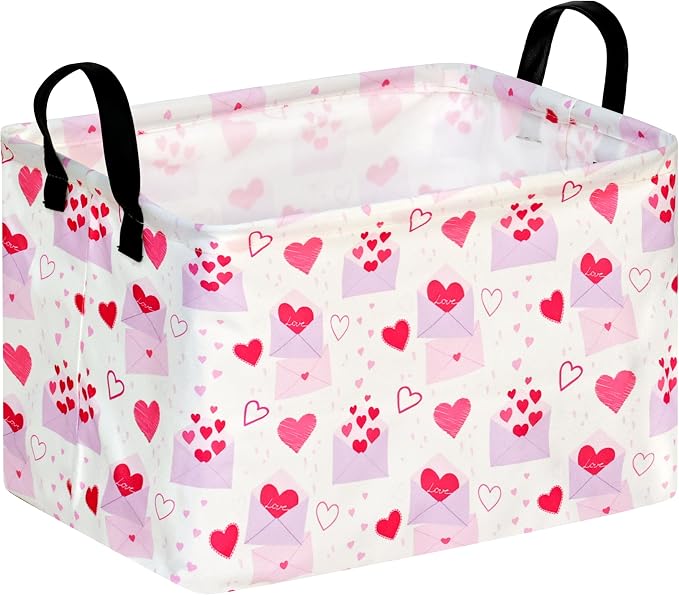 MAIZMZ Empty Gift Basket for Girls Heart Print Storage Cube for Women, Closet Shelf Waterproof Organizer Bins with Handles Nursery hamper Kids Toys Books Box Room Deco by Unknown