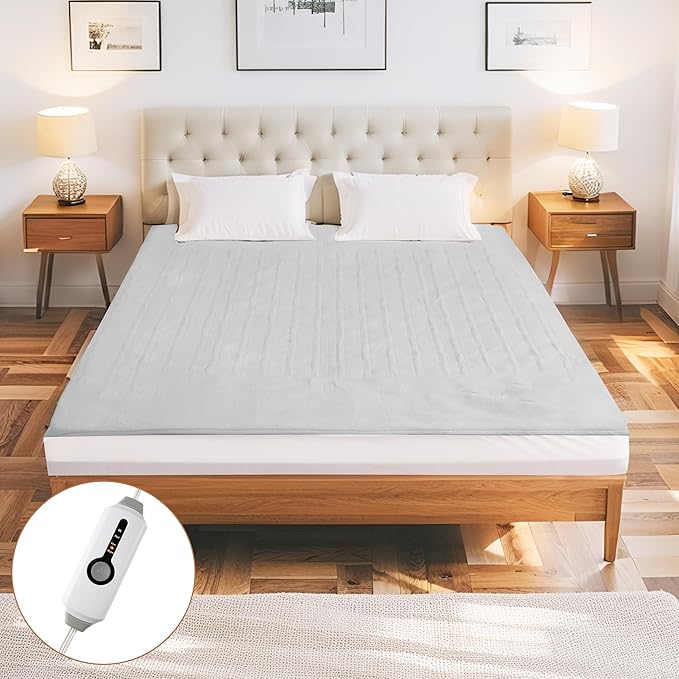 Electric Mattress Pad Twin Size 39"x75" with 10 Hours Auto Off 4 Heat Setting Simple Controller Fit Up to 15 Inch Deep Pocket, Machine Washable - Light Gray