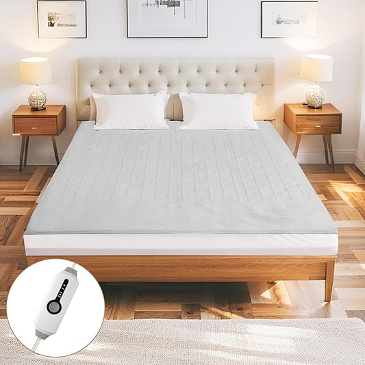 Electric Mattress Pad Full Size 54"x75" with 10 Hours Auto Off 4 Heat Setting Simple Controller Fit Up to 15 Inch Deep Pocket, Machine Washable - Light Gray