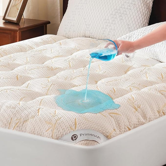 Twin Size Mattress Topper, Thick Pillow Top Mattress Pad，Up to 21 Inch Deep Pocket,Soft Breathable Mattress Pad for Back Pain, Waterproof Protector Cover(Beige)