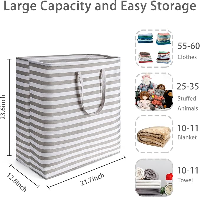 BOOMIBOO 2-Pack Large Laundry Basket,Waterproof Freestanding Laundry Hamper,Collapsible Clothes Basket with Easy Carry Handles in Laundry Room Bathroom Bedroom Dorm,Grey,100L - Image 3