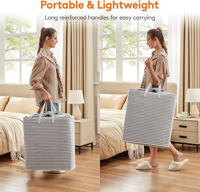 Lifewit 3 Pack Laundry Basket 100L Each, Collapsible Clothes Hamper with Reinforced Handles, Freestanding Waterproof Design for Bedroom and Laundry Room, Grey 300L Total - Image 5