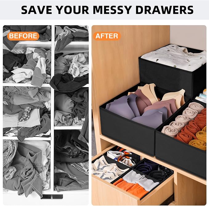 Criusia Closet Drawer Organizer Clothes, 15 Pack Dresser Organizer for Baby Clothes, Fabric Drawer Dividers for Nursery Bedroom (Black) - Image 2