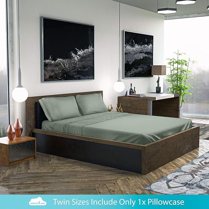 DREAMCARE Full Size Sheets - 6 pcs Breathable Cooling Bed Sheets - up to 15" Deep Pocket Full Size Bed Sheets wth Side Pockets - Extra Soft 100% Brushed Hypoallergenic Hotel Luxury Bedding -Sage Green