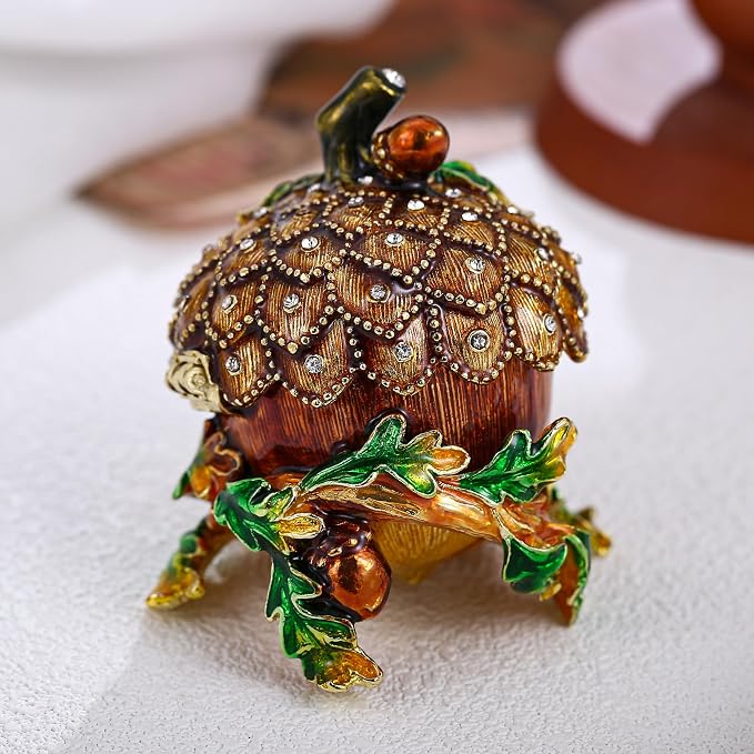Hand Painted Fruit Trinket Box for Home Decor, Hinged Jewelry Organizer Storage, Unique Personalized Collectible Keepsake Figurine Handmade Decorative Ornament Gifts (Acorn) - Image 4