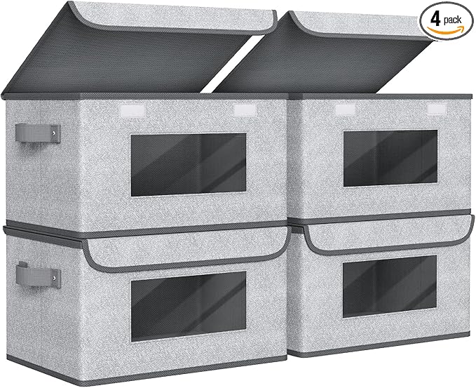 Univivi [4-Pack Fabric Storage Boxes Collapsible Storage Bins with Lids and Handles Cube Organizer Basket for Home, Closet, Bedroom (Gray, 14.4''x10''x8.3'') by Univivi