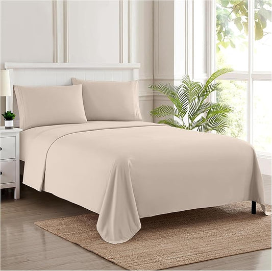 Twin Sheets - Breathable Luxury Sheets with Full Elastic & Secure Corner Straps Built In - 1800 Supreme Collection Extra Soft Deep Pocket Bedding Set, Sheet Set, Twin, Beige