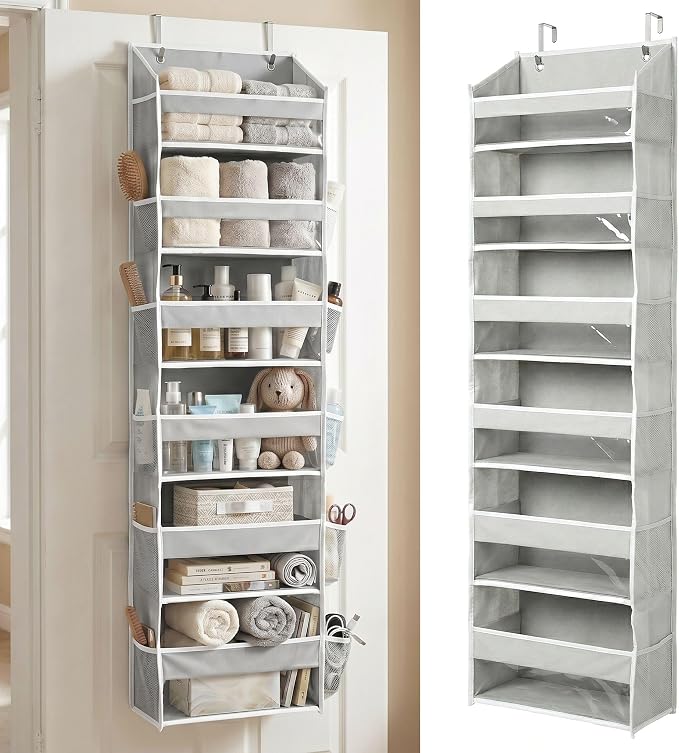 HOMELUX THEORY UPGRADED 6 Tiers Over The Door Organizer Hanging - 100D EXTRA THICK & 50lbs HUGE CAPACITY, 12 Side Mesh Pockets Over The Door Shoe Organizer, Hanging Closet Organizer (Light Gray, 1pc) by HomeluxTheory