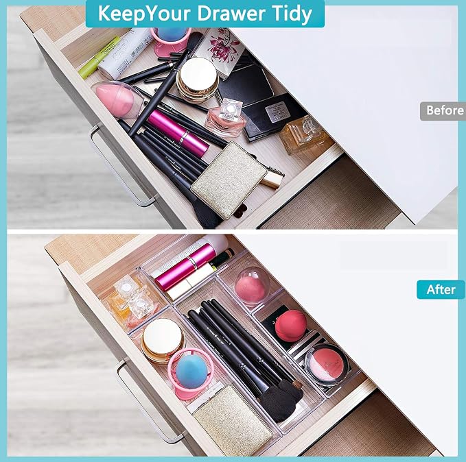 DCA 12 Pack Clear Drawer Organizer, 4 Sizes Makeup organizer, Vanity Organizer for Gadgets,Kitchen,Bathroom,Office - Image 2