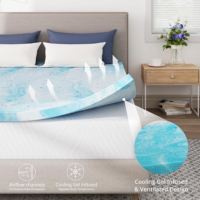 CH Charme House Mattress Topper 2 Inch Queen Size, Gel Infused Memory Foam Bed Topper for Back Pain Relief, Cooling Mattress Pad, CertiPUR-US Certified, 80×60"