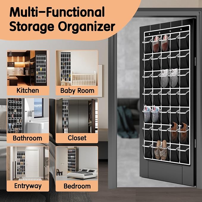Kotkn 35 Compartment Over The Door Storage - Breathable Mesh Hanging Organizer with Large Pockets, Space Saving Design for Men & Women's Footwear, Closet, Bedroom- Black (Black, 35-Pocket) - Image 5