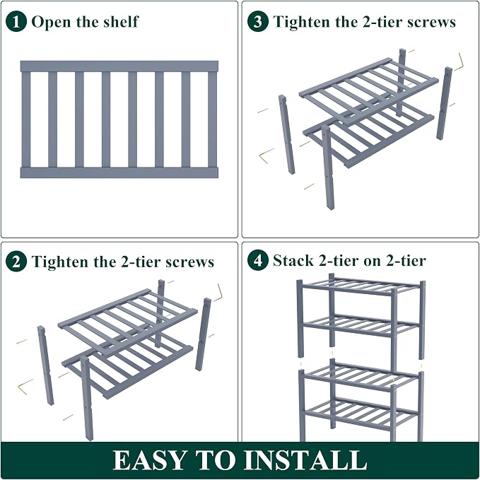 Smiry Bamboo Shoe Rack for Closet, 4 Tier Small Wooden Stackable Shoe Organizer, Free Standing Shoes Storage Shelf for Entryway, Front Door Entrance, Grey - Image 6