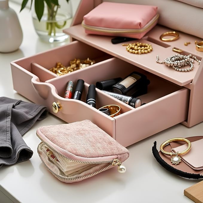 Small Travel Jewelry Case - Jewelry Travel Organizer Bag with Tassel Zipper for Bracelets, Necklaces, Bangles, Jewelry Organizer Storage Bag Gift for Women Girls - LJB002-Pink - Image 7