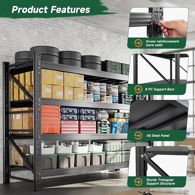 Letaya 4000LBS Storage Shelves Heavy Duty,60" W Garage Shelving Units, 4 Tier Adjustable Utility Rack Shelf,Large Metal Industrial Shelves,for Shop,Warehouse,Basement,Black (60" W x 24" D x 70" H) - Image 5