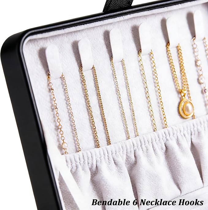 QBestry All-in-One Travel Jewelry Organizer for Women Black | Small Jewelry Box with 68 Earring Holes | Compact Portable Jewelry Case for Earrings, Rings, Necklaces | Perfect Gifts for Mom Wife Girls - Image 3