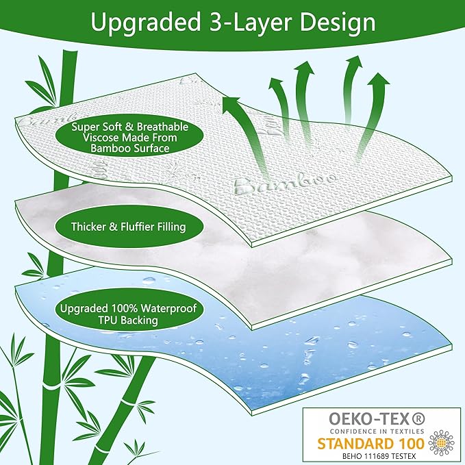 Split King Mattress Protector for Adjustable Bed, Cooling and Breathable Bamboo Viscose Waterproof Split King Mattress Pad Cover with 6-18 inches Deep Pocket
