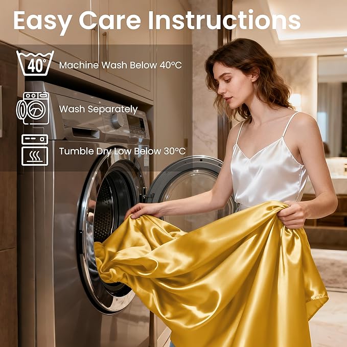 Love's cabin Twin Satin Sheets Sets - 3 Piece Gold Silky Bed Sheets with Deep Pockets, Luxury Silk Feel Satin Twin Size Sheet Set Bedding Set (1 Flat Sheet,1 Fitted Sheet,1 Pillow case)