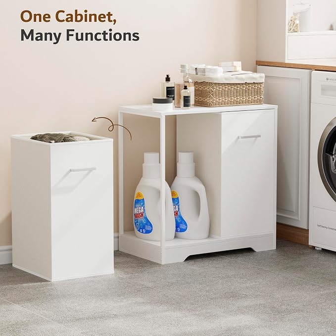 Double Pull-Out Laundry Hamper Cabinet; 90L Laundry Basket for Bathroom,Laundry Room; Laundry Sorter with 2 Pull-Out and Removable Bags - Image 5