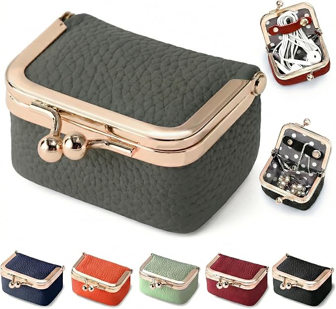 Zivyes Mini Jewelry Box Travel Small Coin Purse Organizer Case Genuine Leather Tiny Size (panel pale green) by Zivyes