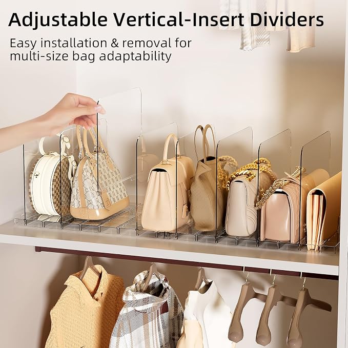 Bag & Purse Organizer for Closet Stackable Acrylic Shelf Dividers for Closet Organization, Clear Handbag Purse Storage Organizer Divider, Keep Clutch, Wallet, Pocketbook Upright, 2 Pack - Image 2
