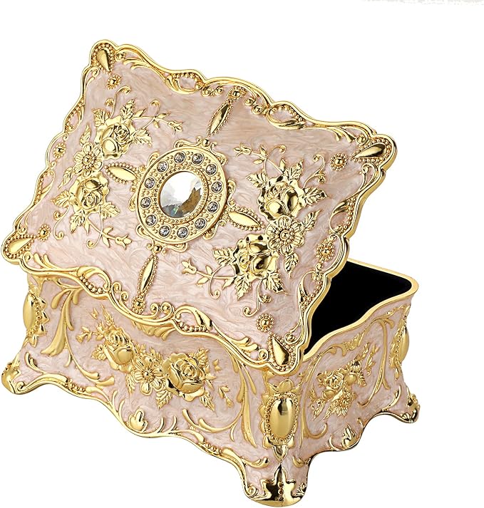 Hipiw Vintage Jewelry Organizer Box - Metal Trinket Storage Box Ornate Treasure Chest Box Jewelry Decorative box Keepsake Gift Box Case for Women,4.9"x3.4"x2.7" - Image 7
