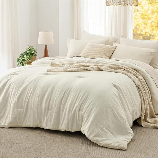 Bedsure King Comforter Set, Ivory Soft Prewashed Bedding for All Seasons, 3 Pieces GentleSoft™ Bed Set, 1 Lightweight Comforter (104"x90") and 2 Pillowcases (20"x36")
