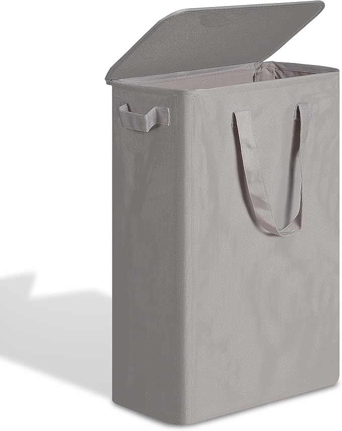 efluky Slim Laundry Basket with Lid, Narrow Laundry Hamper with Handles, Collapsible Dirty Clothes Hamper, Tall Laundry Bin for Laundry Room, Dorm and Bedroom, 55L Grey by efluky