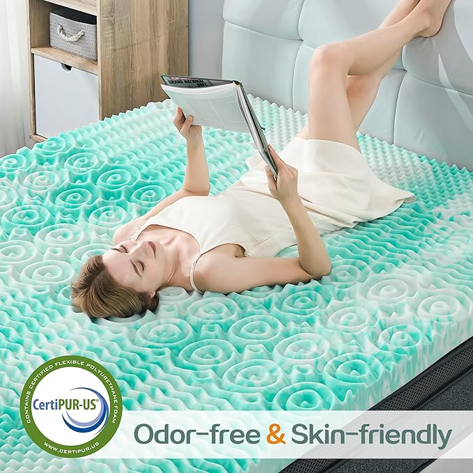 SINWEEK 2 Inch Mattress Topper 5-Zone Memory Foam Mattress Topper Pressure Relieve Soft Mattress Pad, CertiPUR-US Certified, King Size, Green