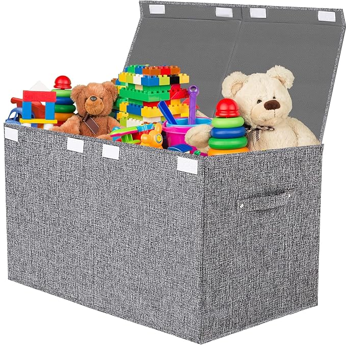 VERONLY Collapsible Toy Storage Bin with Lid, 82L Large Capacity - Gray Neutral Space-Saving Organizer for Playroom, Bedroom & Nursery, Foldable Design by VERONLY