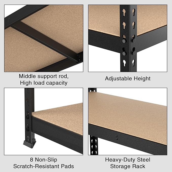 WORKPRO 5-Tier Steel Shelving Unit-Black, 35-3/10”W x 17-1/2”D x 72”H, Adjustable Storage Rack, Heavy Duty Shelf with MDF Board, 1650 lbs Load Capacity (Total) for Garage, Basement, Warehouse, Kitchen - Image 5