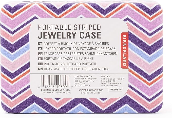 Kikkerland Portable Striped Travel Jewelry Storage Case with Mirror - OR108-A Random Style - Image 4