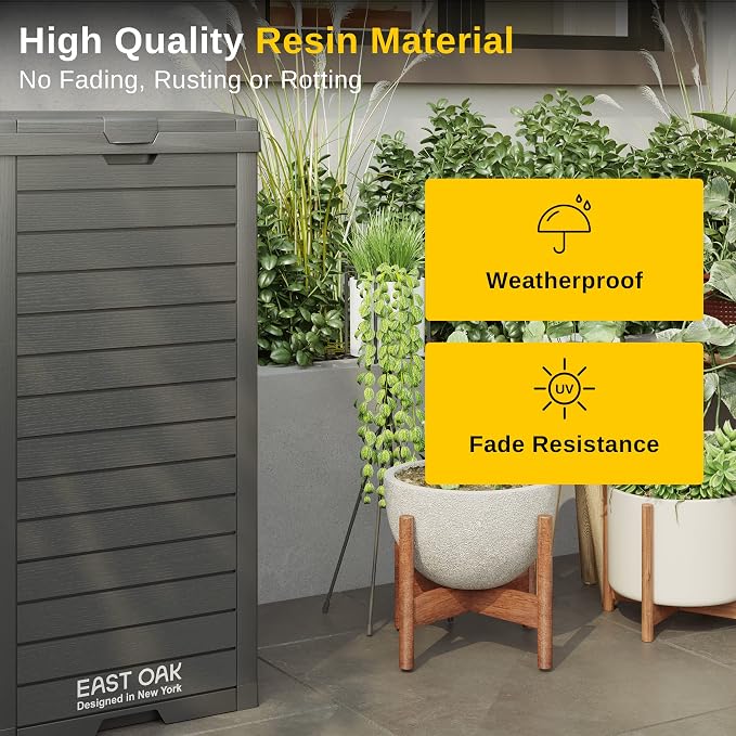 EAST OAK 38 Gallon Outdoor Trash Can | Waterproof Resin Garbage Can with Tiered Lid & Drip Tray | Outside Trash Bin for Patio | Kitchen, Backyard & Deck | Gray Color - Image 4
