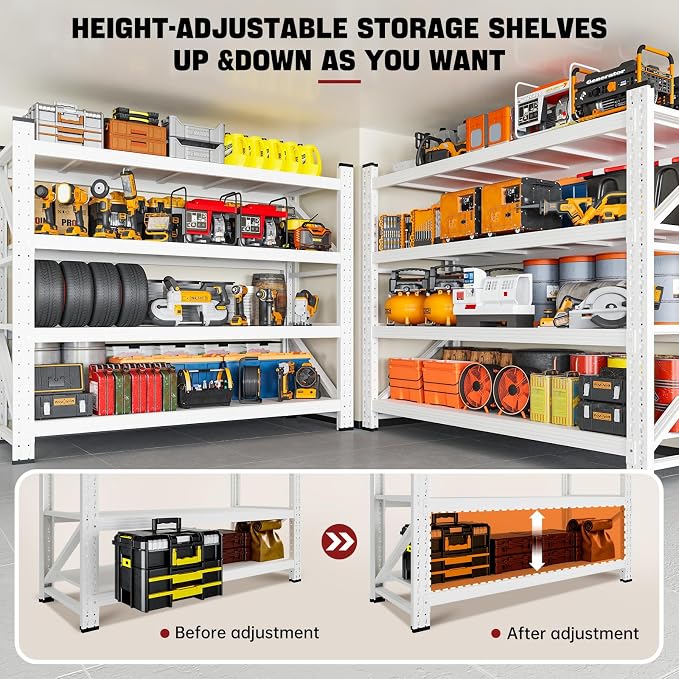 RAVIGIN 3000LBS Storage Shelves, 48" W Garage Shelving Heavy Duty Metal Adjustable Garage Shelves, Shelving Units Industrial Shelving for Warehouse, 48" W x 23.7" D x 70" H,White - Image 5