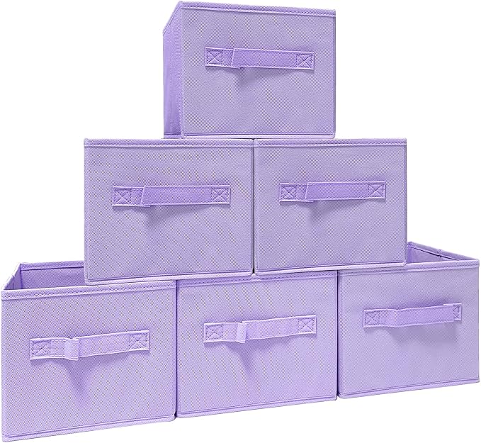 EBIGIC purple storage bins [6 Pack] 9.0"x7.5"x7.5",Mini Storage Box Fabirc Foldable Closet Toy Organizer Collapsible Cloth - Image 7