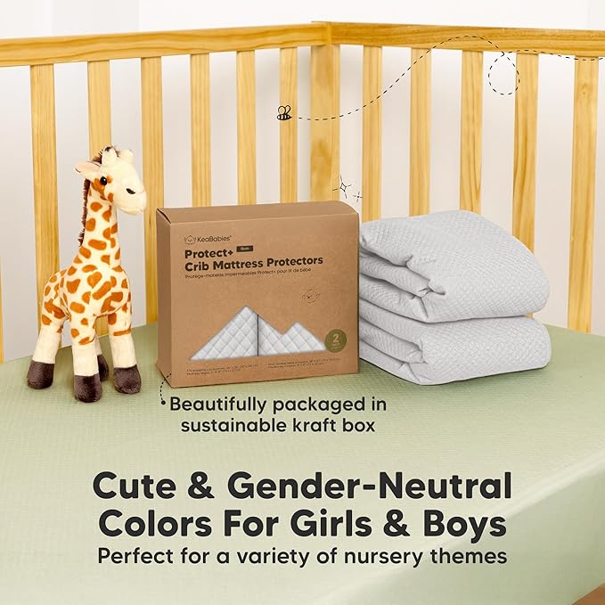 2-Pack Waterproof Crib Mattress Protector Cover Fitted - Quiet Baby Crib Mattress Pad Sheets, 52" x 28" Soft Quilted Cotton Baby Sheet, Machine Washable, Easy Fit, Durable (Pearl Gray/Quin)