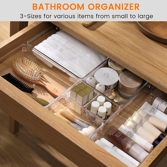 Criusia 8 Pack Drawer Organizer for Kitchen Gadgets, Large Clear Plastic Drawer Divider for Kitchen Accessories, Bathroom Organizers and Storage, Home Essentials for Makeup and Vanity Accessories - Image 4