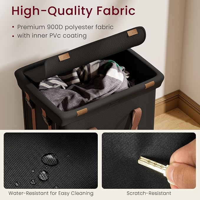 Double Laundry Hamper with Lid, Rolling Laundry Basket with Wheels and 2 Removable 75L Bags, 2 Section Large Capacity for Laundry Bedroom Bathroom Dorm, Easy Move & Organize,150L Black - Image 3