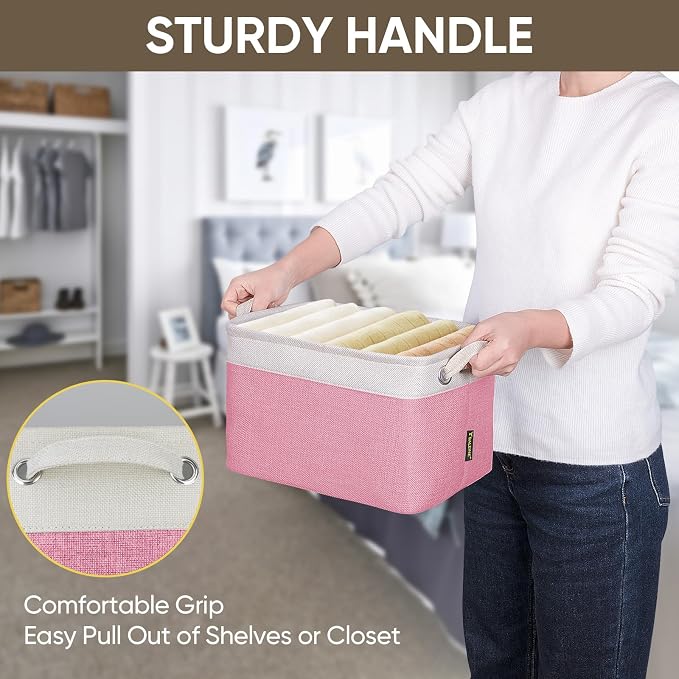 BALEINE 3 Pack Fabric Closet Storage Bins for Shelves, Linen Closet Organizers and Storage, Decorative Baskets for Organizing, Shelf, Clothes, Home, Office (Pink, 12"x8"x8") - Image 9