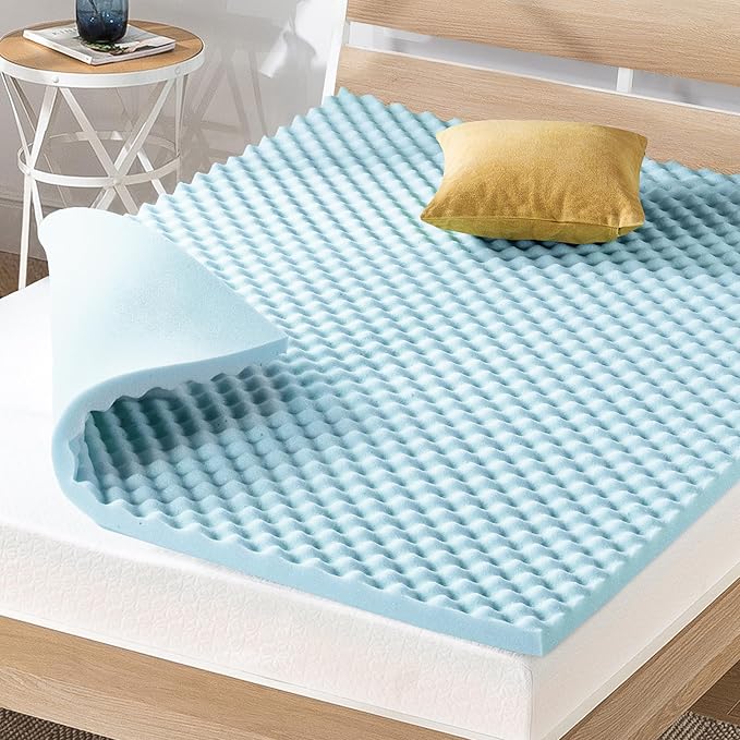 Best Price Mattress 2 Inch Egg Crate Memory Foam, Cooling Gel Infusion, Twin Mattress Topper, Dorm Essentials, Blue