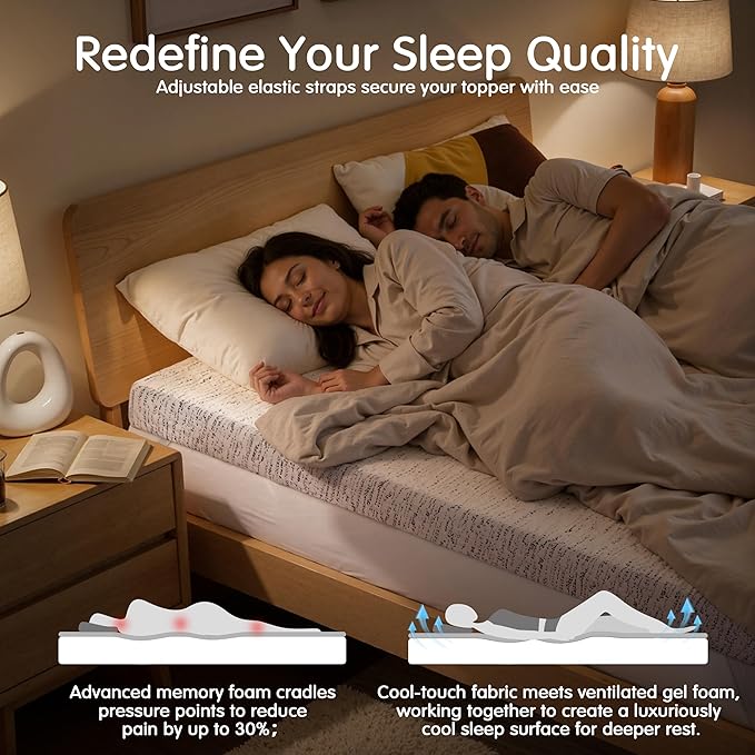 Hokway 4 Inch Memory Foam Mattress Topper with Mosaic Cover Memory Foam Calking Mattress Pad Bed Topper Ventilated High Density Pad, CertiPUR-US Certified