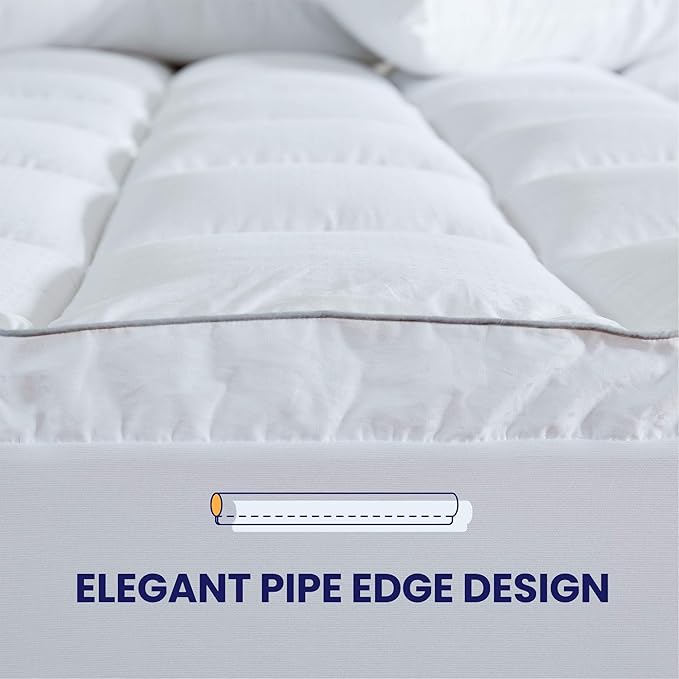 SLEEP ZONE California King Cotton Mattress Topper, Ultra Fluffy Soft Mattress Pad Pillowtop Cooling Mattress Cover Fits 8-21 inch Deep Pocket, White