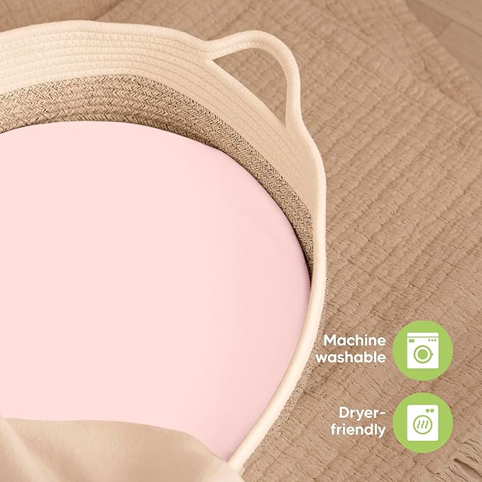 2-Pack Baby Bassinet Sheets Girl, Boy - 33x17 Viscose Derived from Bamboo Bedside Mattress Fitted Bassinet Sheets, Compatible with Halo Bassinest Swivel Sleeper, Baby Delight, Graco (Mist Rose)